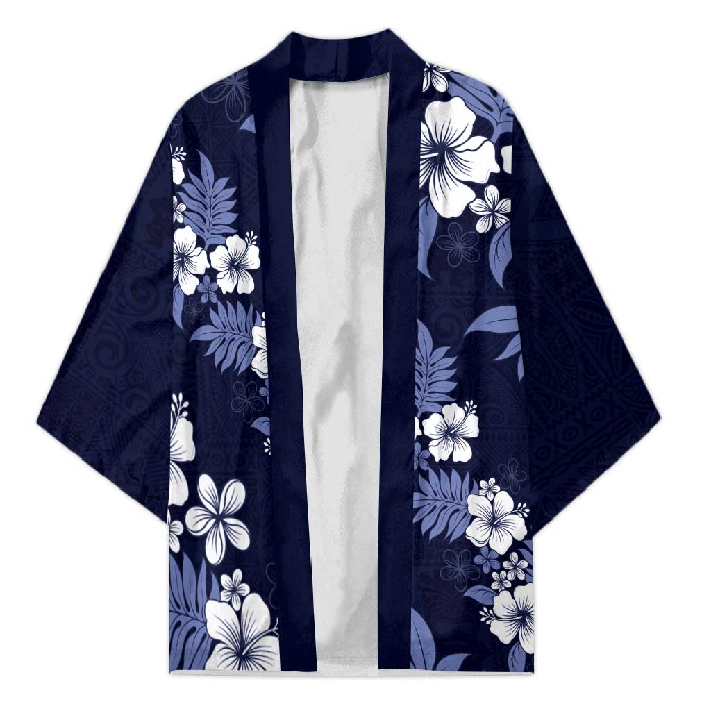 Hawaiian Hibiscus Tribal Floral Blue Kimono Polynesian Tapa Pattern LT01 Unisex Blue - Polynesian Pride