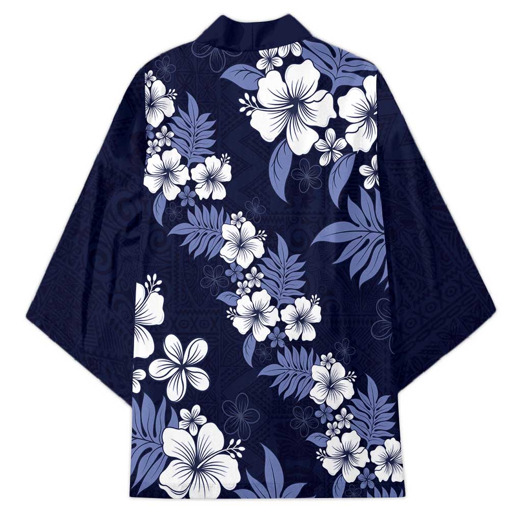 Hawaiian Hibiscus Tribal Floral Blue Kimono Polynesian Tapa Pattern - Polynesian Pride