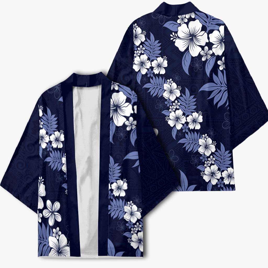 Hawaiian Hibiscus Tribal Floral Blue Kimono Polynesian Tapa Pattern - Polynesian Pride