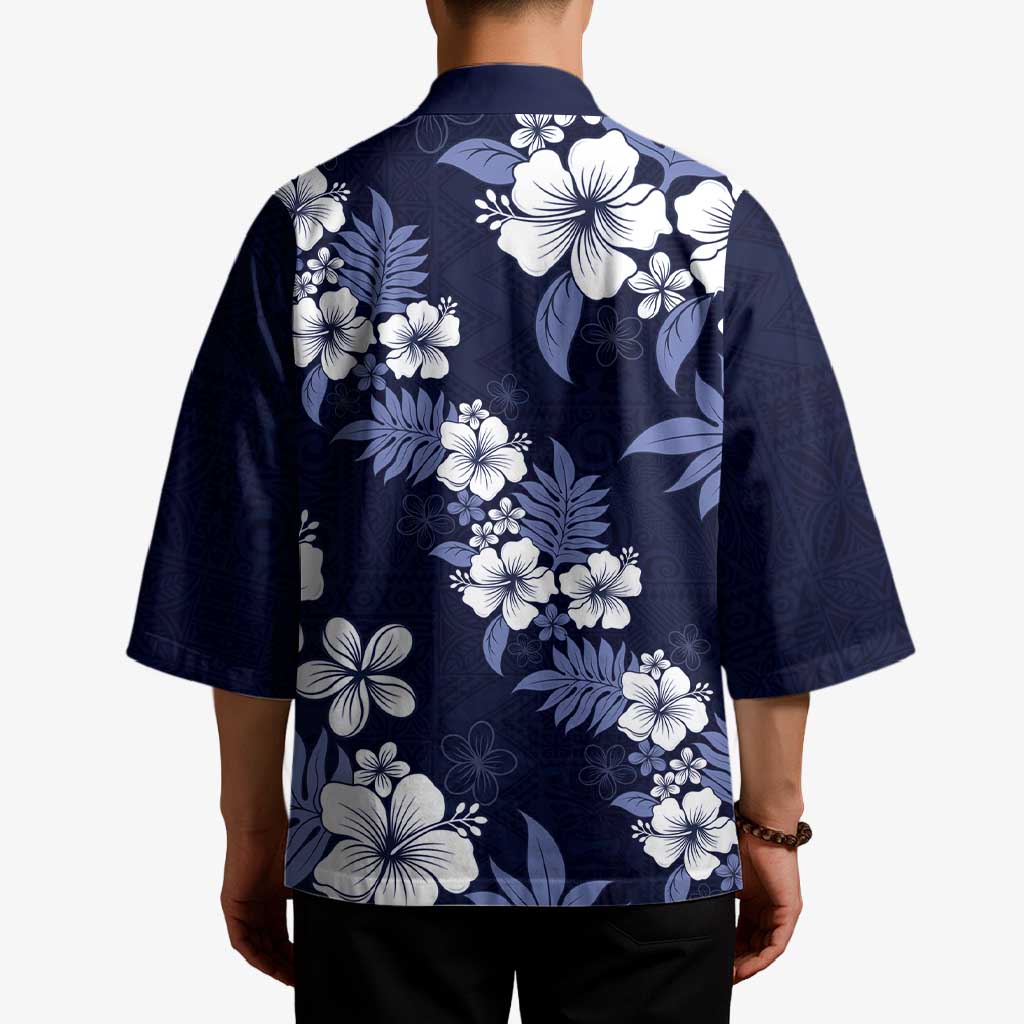 Hawaiian Hibiscus Tribal Floral Blue Kimono Polynesian Tapa Pattern - Polynesian Pride