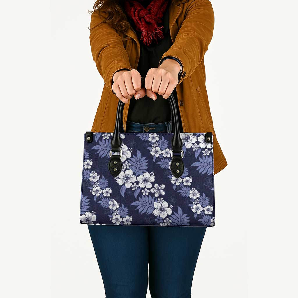 Hawaiian Hibiscus Tribal Floral Blue Leather Bag Polynesian Tapa Pattern - Polynesian Pride