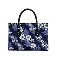 Hawaiian Hibiscus Tribal Floral Blue Leather Bag Polynesian Tapa Pattern - Polynesian Pride