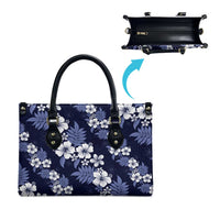 Hawaiian Hibiscus Tribal Floral Blue Leather Bag Polynesian Tapa Pattern - Polynesian Pride