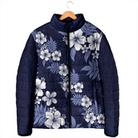 Hawaiian Hibiscus Tribal Floral Blue Padded Jacket Polynesian Tapa Pattern - Polynesian Pride