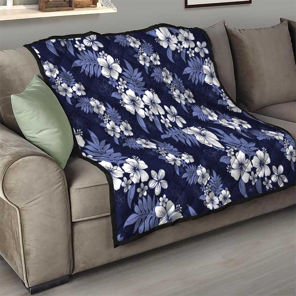 Hawaiian Hibiscus Tribal Floral Blue Quilt Polynesian Tapa Pattern - Polynesian Pride