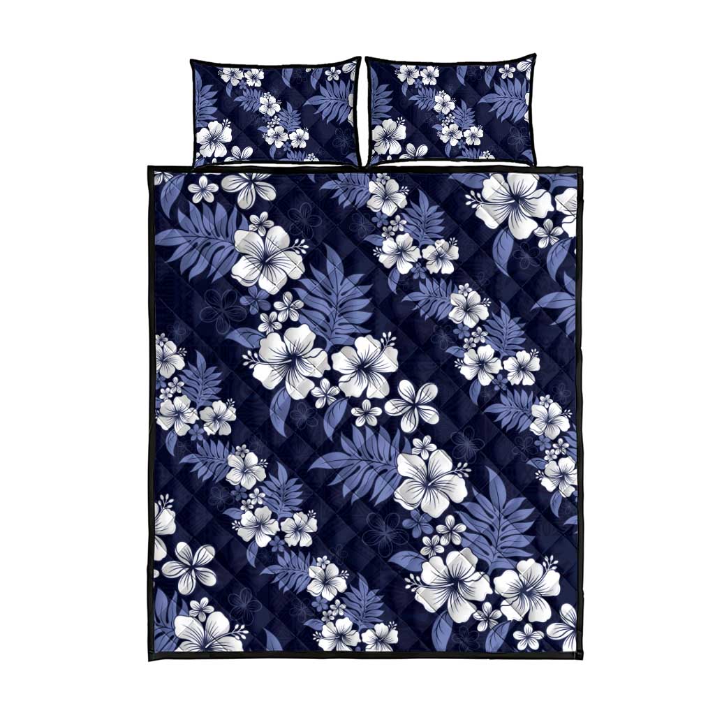 Hawaiian Hibiscus Tribal Floral Blue Quilt Bed Set Polynesian Tapa Pattern - Polynesian Pride