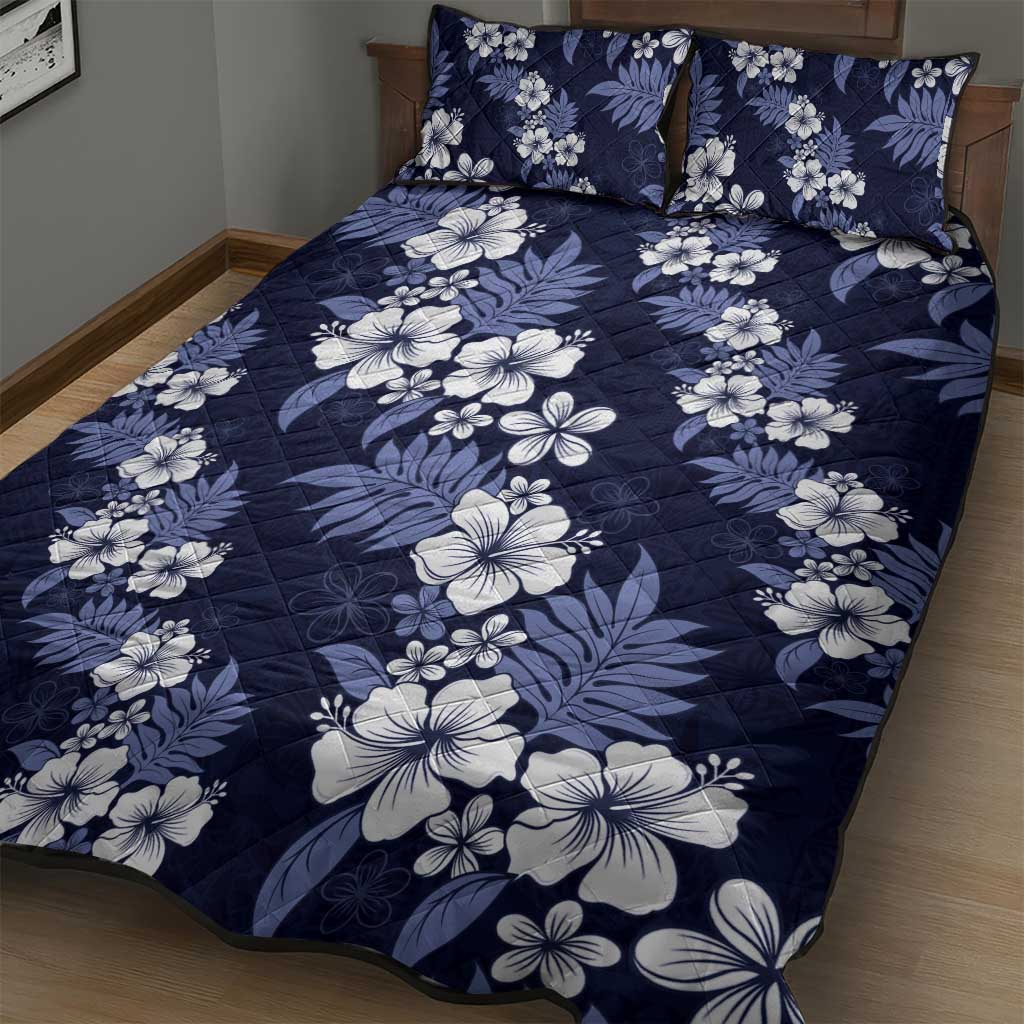 Hawaiian Hibiscus Tribal Floral Blue Quilt Bed Set Polynesian Tapa Pattern - Polynesian Pride