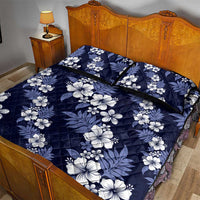 Hawaiian Hibiscus Tribal Floral Blue Quilt Bed Set Polynesian Tapa Pattern - Polynesian Pride