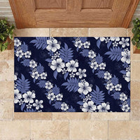 Hawaiian Hibiscus Tribal Floral Blue Rubber Doormat Polynesian Tapa Pattern - Polynesian Pride