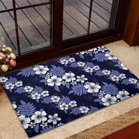 Hawaiian Hibiscus Tribal Floral Blue Rubber Doormat Polynesian Tapa Pattern - Polynesian Pride