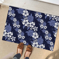 Hawaiian Hibiscus Tribal Floral Blue Rubber Doormat Polynesian Tapa Pattern - Polynesian Pride