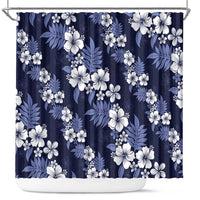 Hawaiian Hibiscus Tribal Floral Blue Shower Curtain Polynesian Tapa Pattern - Polynesian Pride