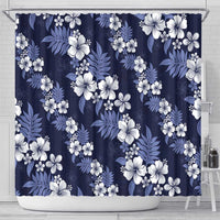 Hawaiian Hibiscus Tribal Floral Blue Shower Curtain Polynesian Tapa Pattern - Polynesian Pride