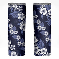 Hawaiian Hibiscus Tribal Floral Blue Skinny Tumbler Polynesian Tapa Pattern - Polynesian Pride