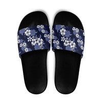 Hawaiian Hibiscus Tribal Floral Blue Slide Sandals Polynesian Tapa Pattern LT01 Blue - Polynesian Pride