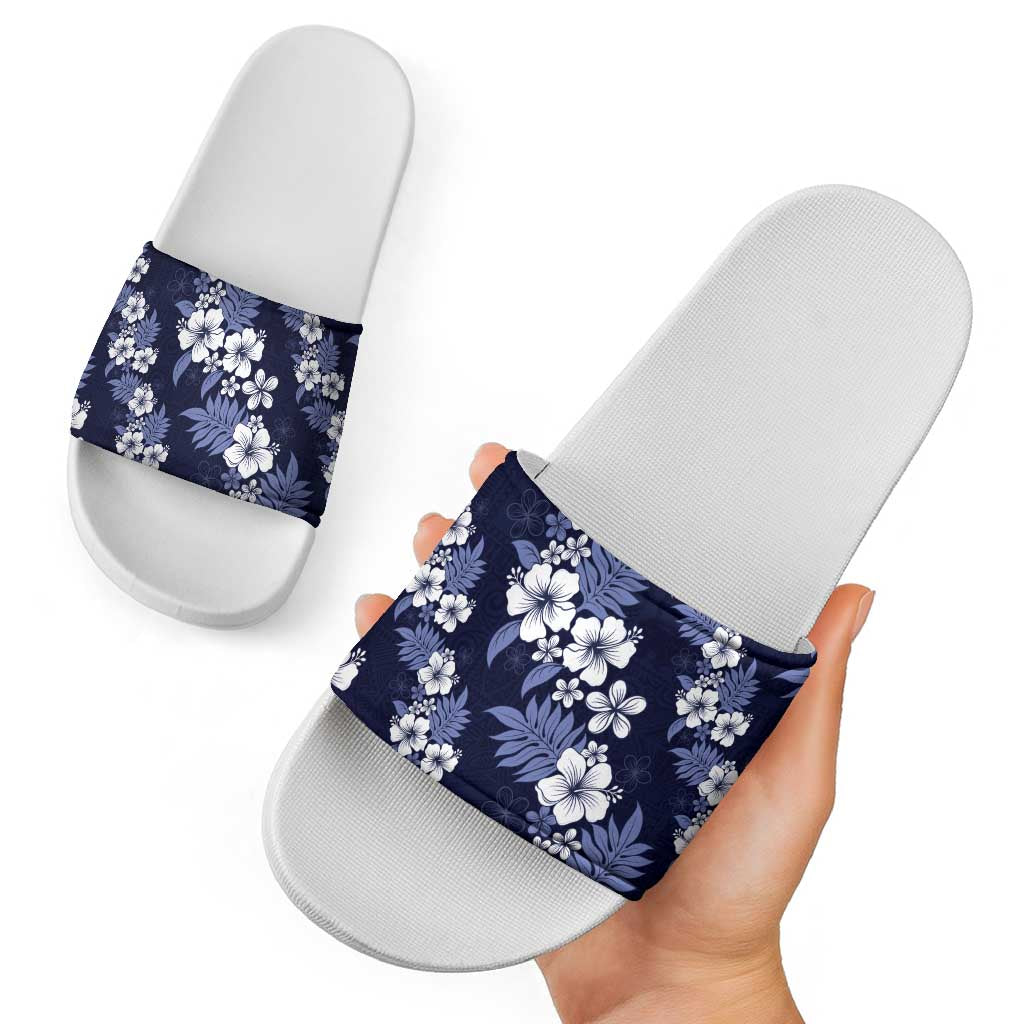 Hawaiian Hibiscus Tribal Floral Blue Slide Sandals Polynesian Tapa Pattern LT01 - Polynesian Pride