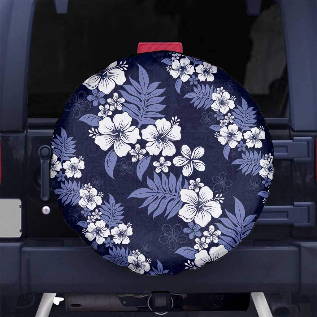 Hawaiian Hibiscus Tribal Floral Blue Spare Tire Cover Polynesian Tapa Pattern - Polynesian Pride