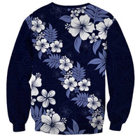 Hawaiian Hibiscus Tribal Floral Blue Sweatshirt Polynesian Tapa Pattern - Polynesian Pride