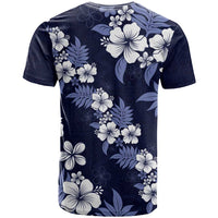 Hawaiian Hibiscus Tribal Floral Blue T Shirt Polynesian Tapa Pattern - Polynesian Pride