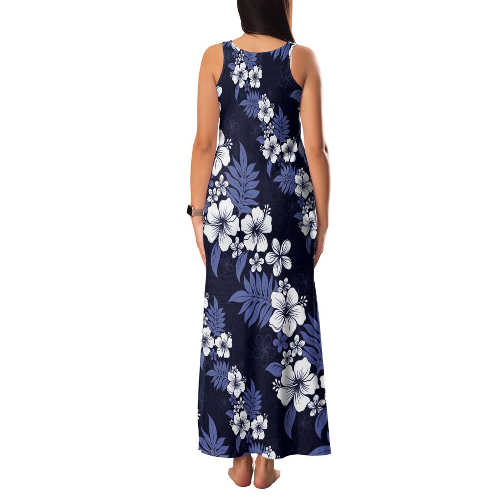 Hawaiian Hibiscus Tribal Floral Blue Tank Maxi Dress Polynesian Tapa Pattern - Polynesian Pride