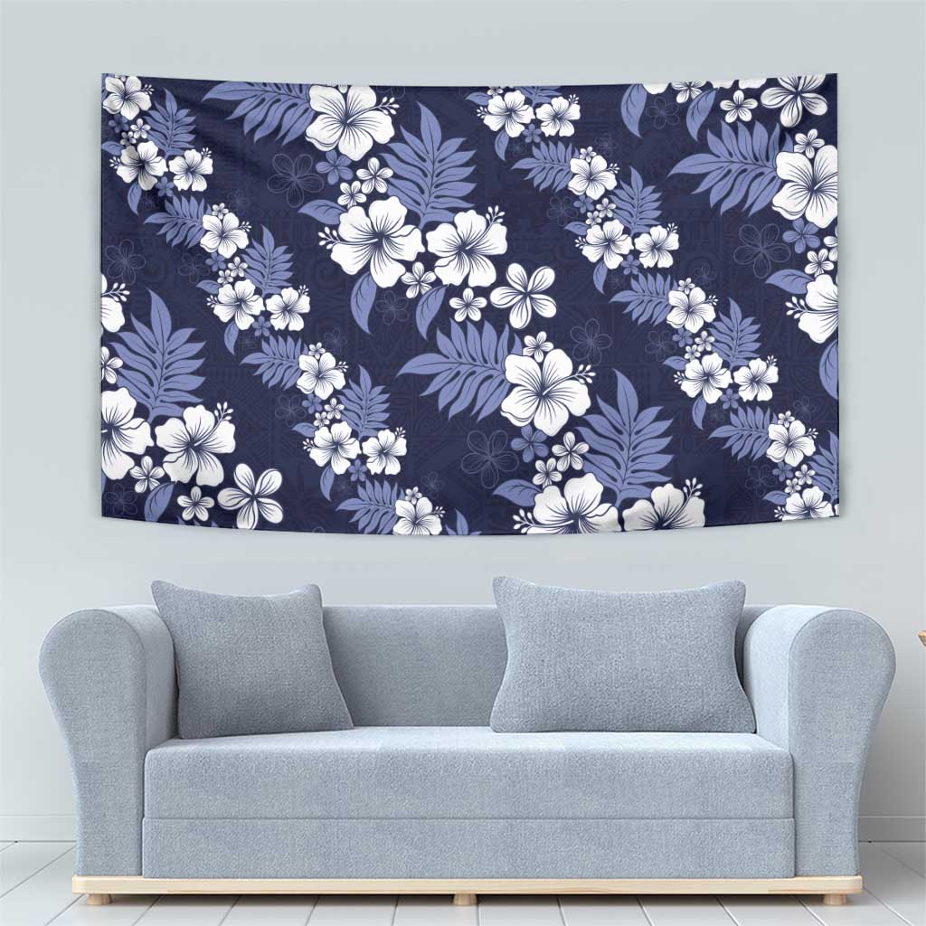 Hawaiian Hibiscus Tribal Floral Blue Tapestry Polynesian Tapa Pattern - Polynesian Pride