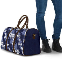 Hawaiian Hibiscus Tribal Floral Blue Travel Bag Polynesian Tapa Pattern - Polynesian Pride