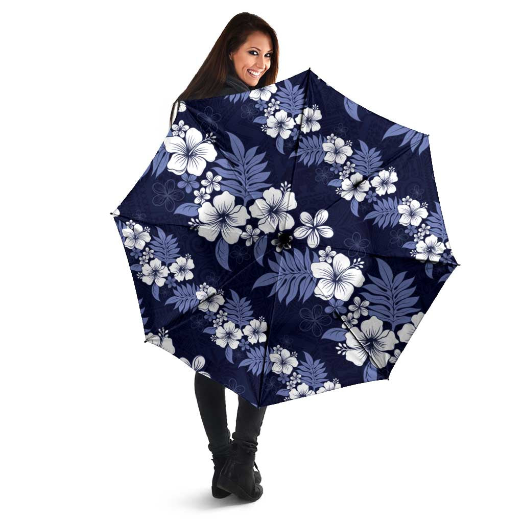 Hawaiian Hibiscus Tribal Floral Blue Umbrella Polynesian Tapa Pattern - Polynesian Pride