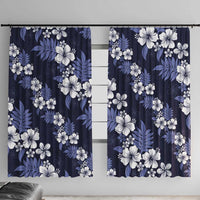 Hawaiian Hibiscus Tribal Floral Blue Window Curtain Polynesian Tapa Pattern LT01 With Hooks Blue - Polynesian Pride