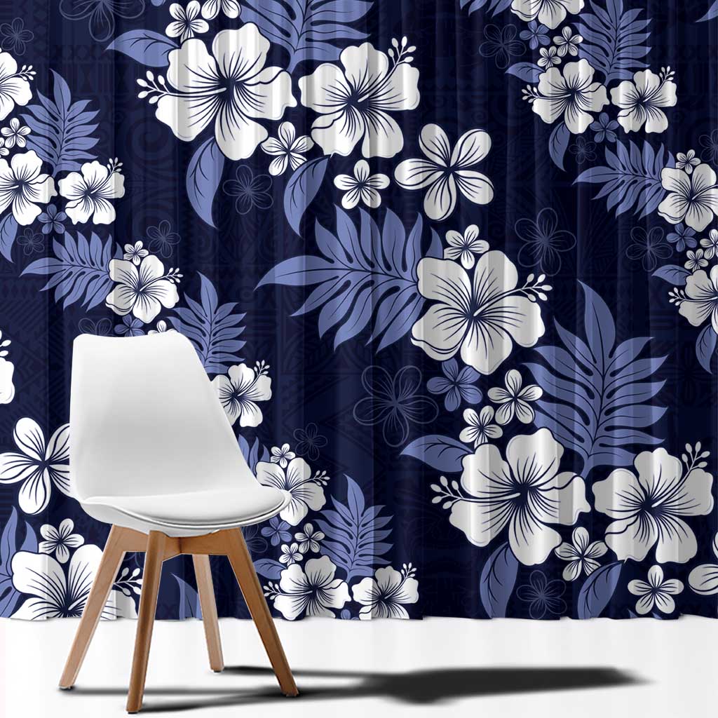 Hawaiian Hibiscus Tribal Floral Blue Window Curtain Polynesian Tapa Pattern LT01 - Polynesian Pride