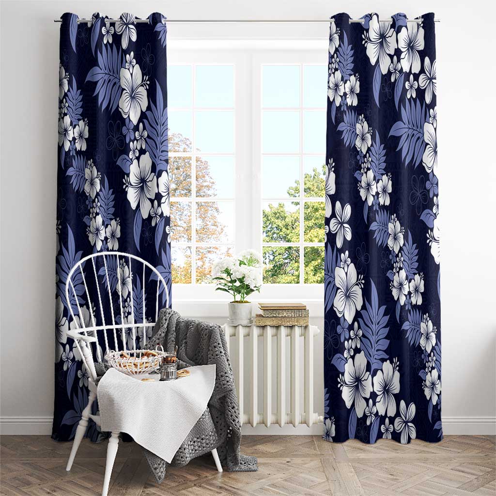 Hawaiian Hibiscus Tribal Floral Blue Window Curtain Polynesian Tapa Pattern LT01 - Polynesian Pride