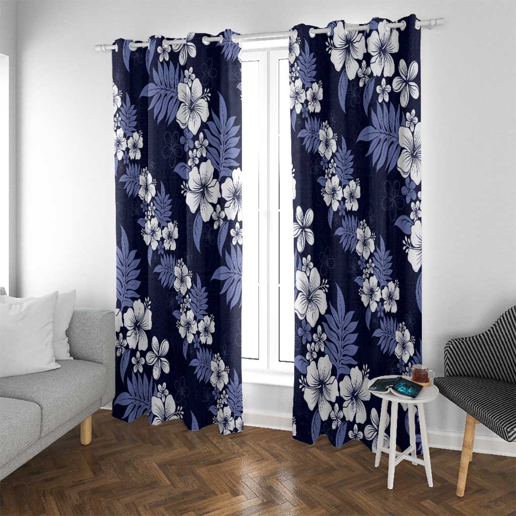 Hawaiian Hibiscus Tribal Floral Blue Window Curtain Polynesian Tapa Pattern LT01 With Grommets Blue - Polynesian Pride