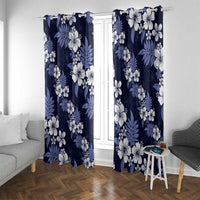 Hawaiian Hibiscus Tribal Floral Blue Window Curtain Polynesian Tapa Pattern LT01 With Grommets Blue - Polynesian Pride