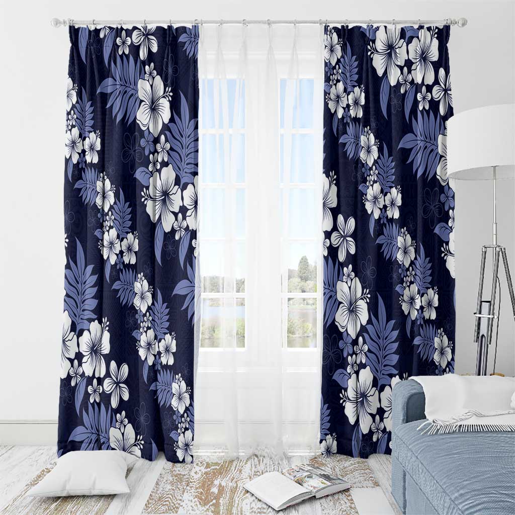 Hawaiian Hibiscus Tribal Floral Blue Window Curtain Polynesian Tapa Pattern LT01 - Polynesian Pride