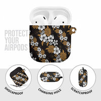 Hawaiian Hibiscus Tribal Floral Brown AirPods Case Polynesian Tapa Pattern - Polynesian Pride