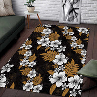 Hawaiian Hibiscus Tribal Floral Brown Area Rug Polynesian Tapa Pattern - Polynesian Pride