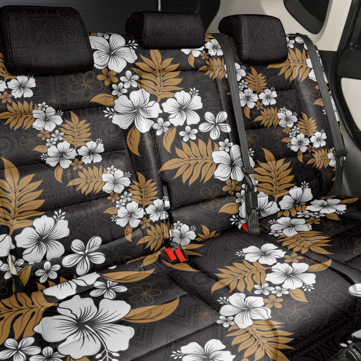 Hawaiian Hibiscus Tribal Floral Brown Back Car Seat Cover Polynesian Tapa Pattern - Polynesian Pride