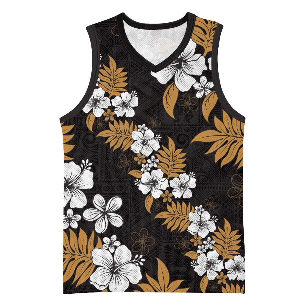 Hawaiian Hibiscus Tribal Floral Brown Basketball Jersey Polynesian Tapa Pattern LT01 Unisex Brown - Polynesian Pride