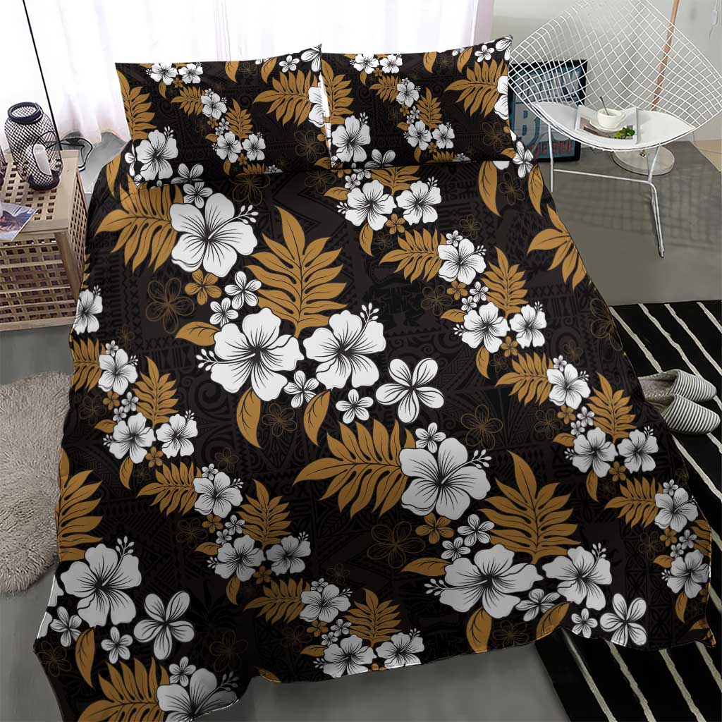 Hawaiian Hibiscus Tribal Floral Brown Bedding Set Polynesian Tapa Pattern - Polynesian Pride