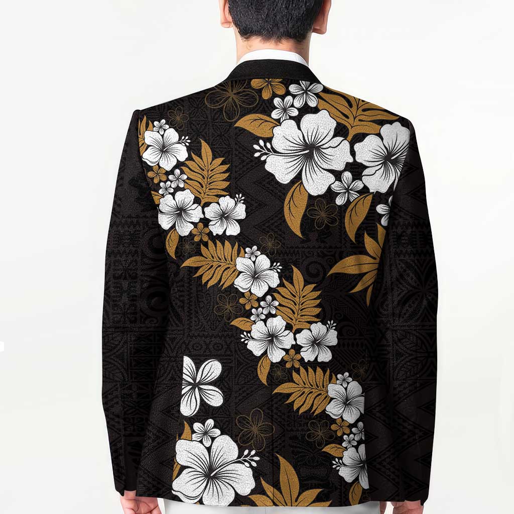 Hawaiian Hibiscus Tribal Floral Brown Blazer Polynesian Tapa Pattern - Polynesian Pride