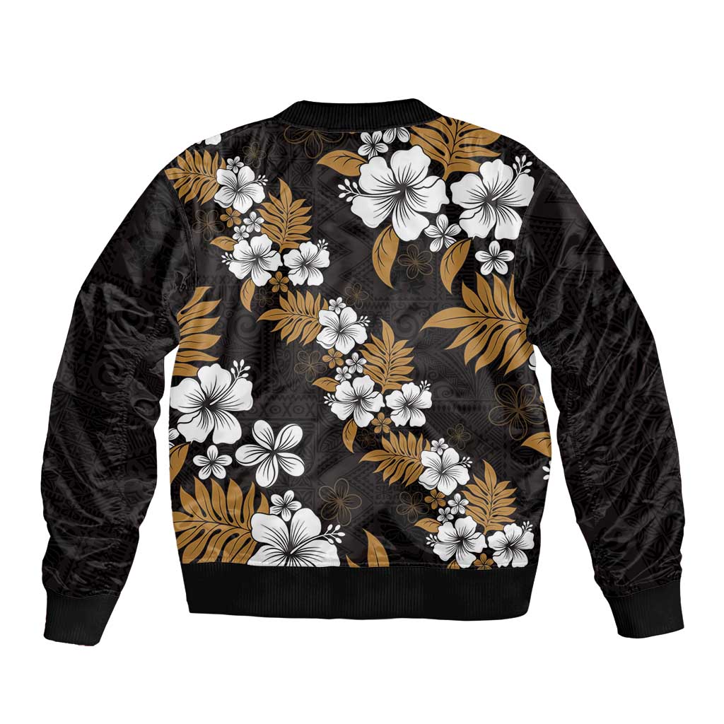 Hawaiian Hibiscus Tribal Floral Brown Bomber Jacket Polynesian Tapa Pattern LT01 - Polynesian Pride