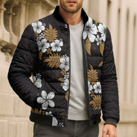 Hawaiian Hibiscus Tribal Floral Brown Bomber Puffer Jacket Polynesian Tapa Pattern - Polynesian Pride