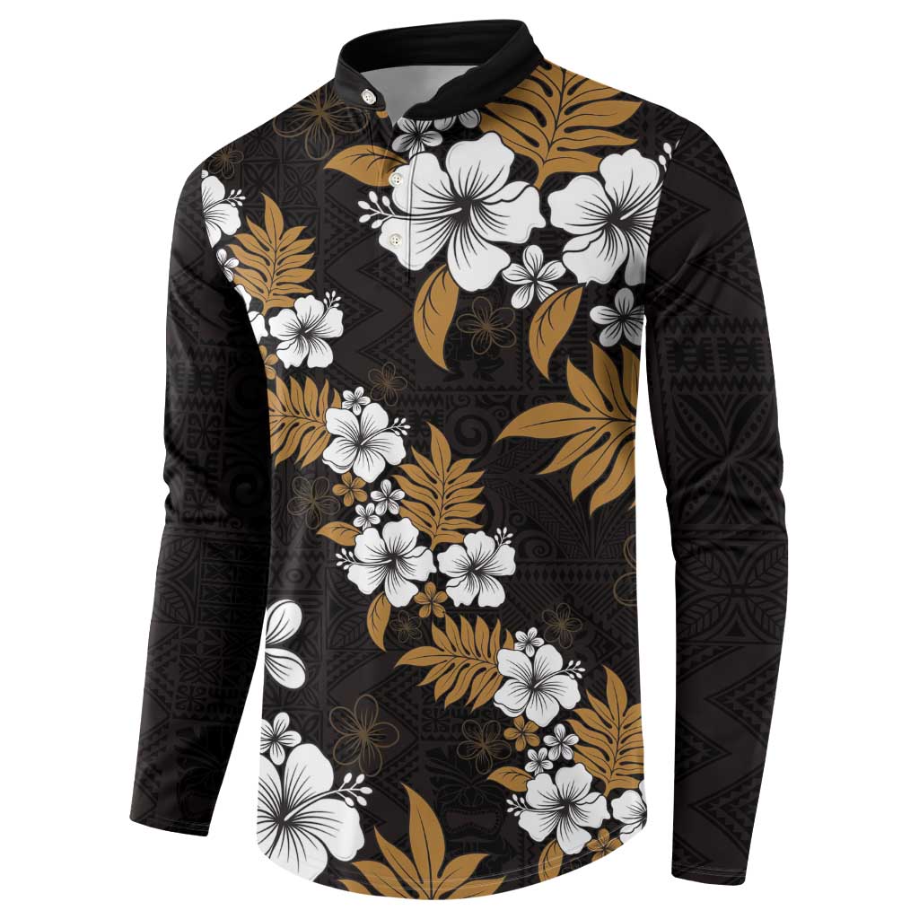Hawaiian Hibiscus Tribal Floral Brown Button Sweatshirt Polynesian Tapa Pattern - Polynesian Pride