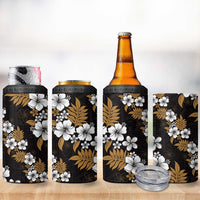 Hawaiian Hibiscus Tribal Floral Brown 4 in 1 Can Cooler Tumbler Polynesian Tapa Pattern - Polynesian Pride
