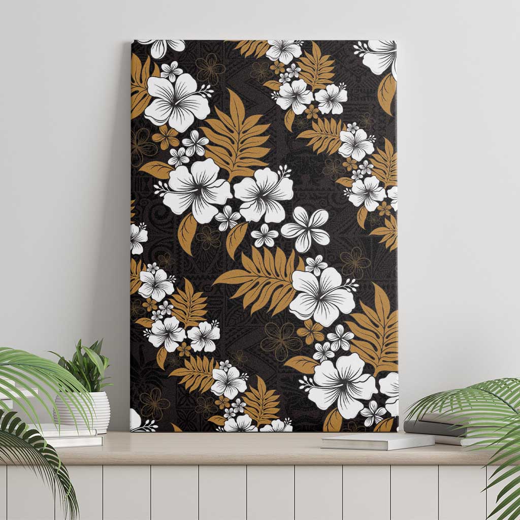 Hawaiian Hibiscus Tribal Floral Brown Canvas Wall Art Polynesian Tapa Pattern - Polynesian Pride