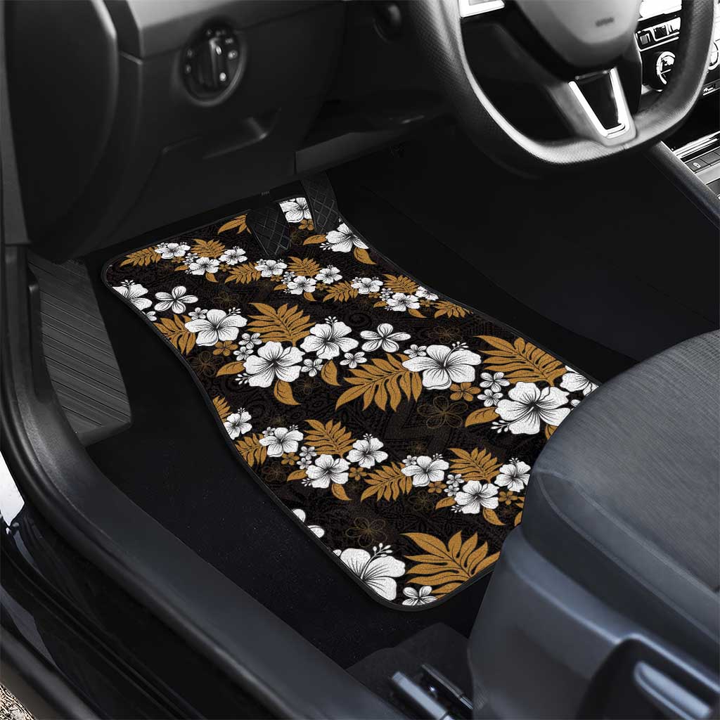 Hawaiian Hibiscus Tribal Floral Brown Car Mats Polynesian Tapa Pattern - Polynesian Pride