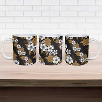 Hawaiian Hibiscus Tribal Floral Brown Ceramic Mug Polynesian Tapa Pattern - Polynesian Pride