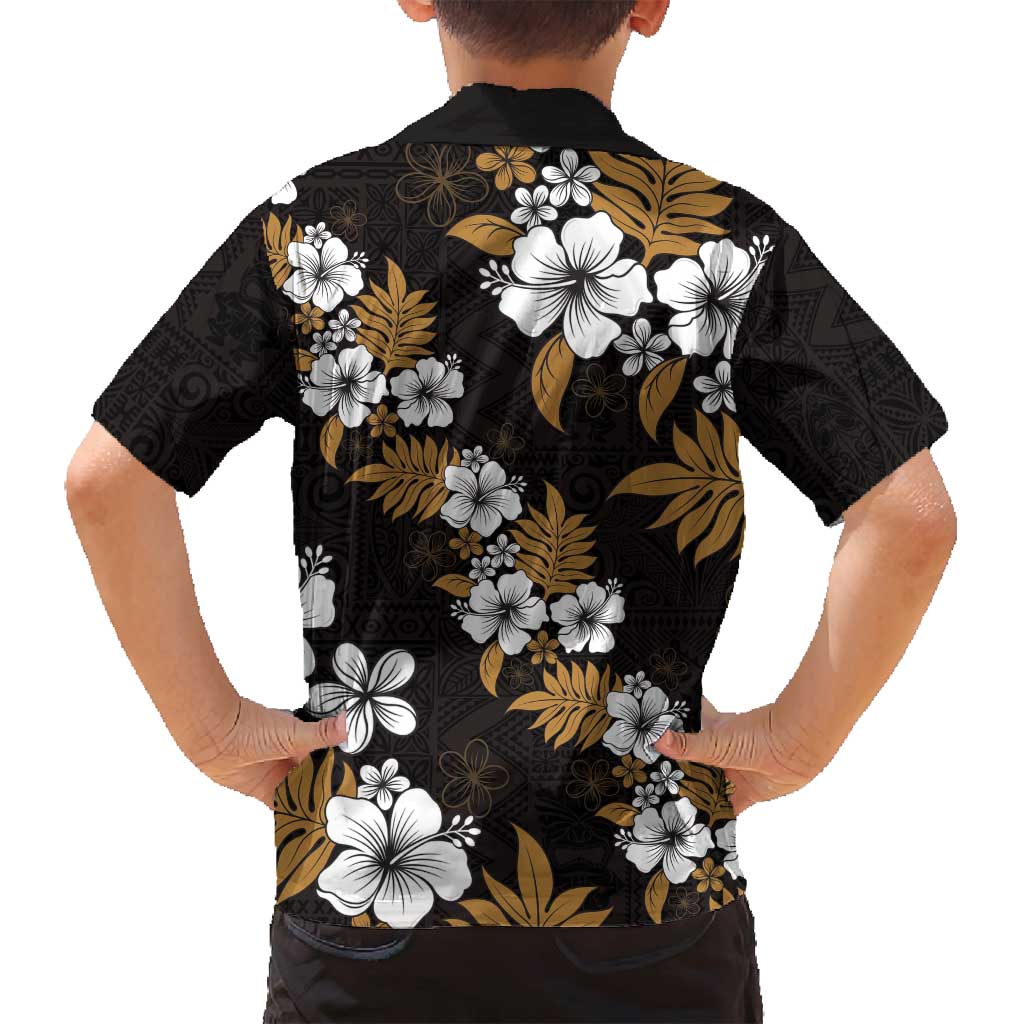 Hawaiian Hibiscus Tribal Floral Brown Family Matching Off Shoulder Short Dress and Hawaiian Shirt Polynesian Tapa Pattern - Polynesian Pride