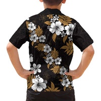 Hawaiian Hibiscus Tribal Floral Brown Family Matching Off Shoulder Short Dress and Hawaiian Shirt Polynesian Tapa Pattern - Polynesian Pride