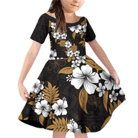 Hawaiian Hibiscus Tribal Floral Brown Family Matching Off Shoulder Short Dress and Hawaiian Shirt Polynesian Tapa Pattern - Polynesian Pride