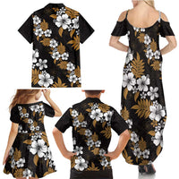 Hawaiian Hibiscus Tribal Floral Brown Family Matching Summer Maxi Dress and Hawaiian Shirt Polynesian Tapa Pattern - Polynesian Pride